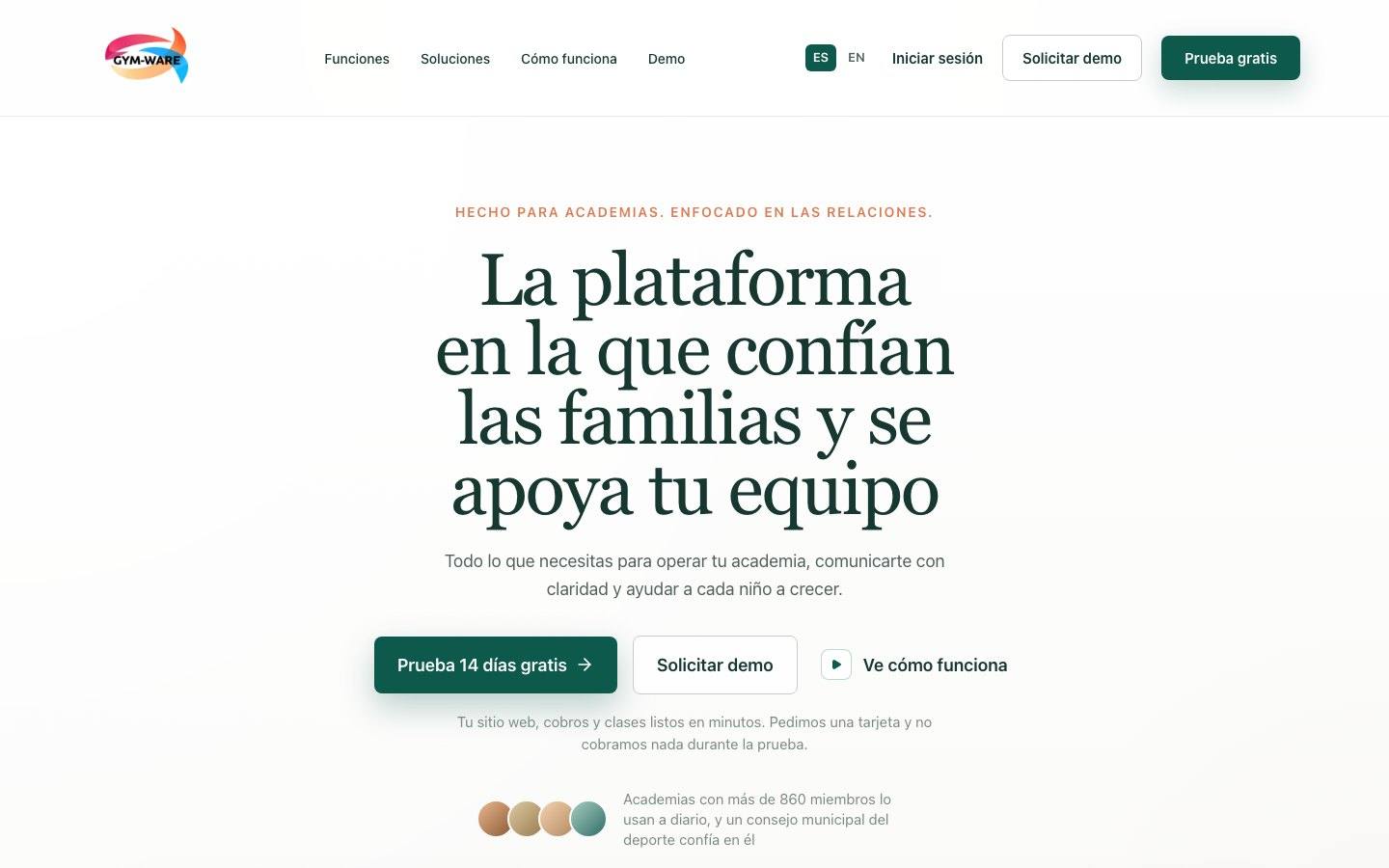 Página de inicio de gymware-site.vercel.app en escritorio